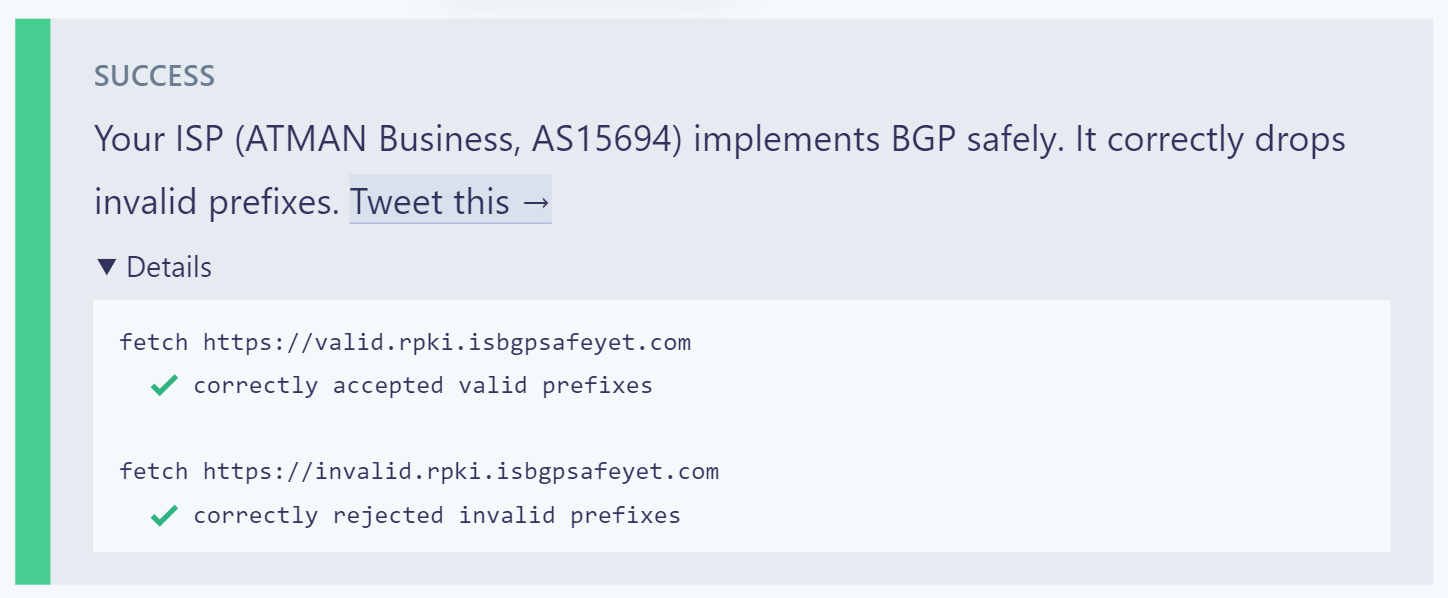 Is BGP safe yet test successful